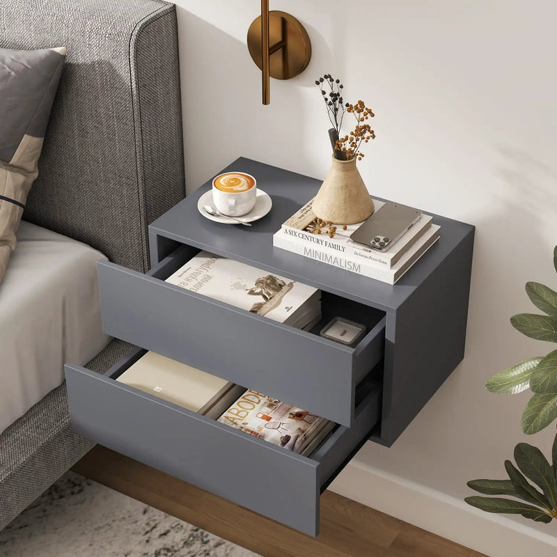 Wall Mounted Floating Nightstand with 2 Drawers by DirectDeals