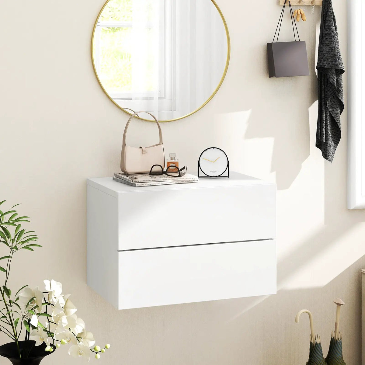 Floating Nightstand with Drawers and Storage Shelf by DirectDeals