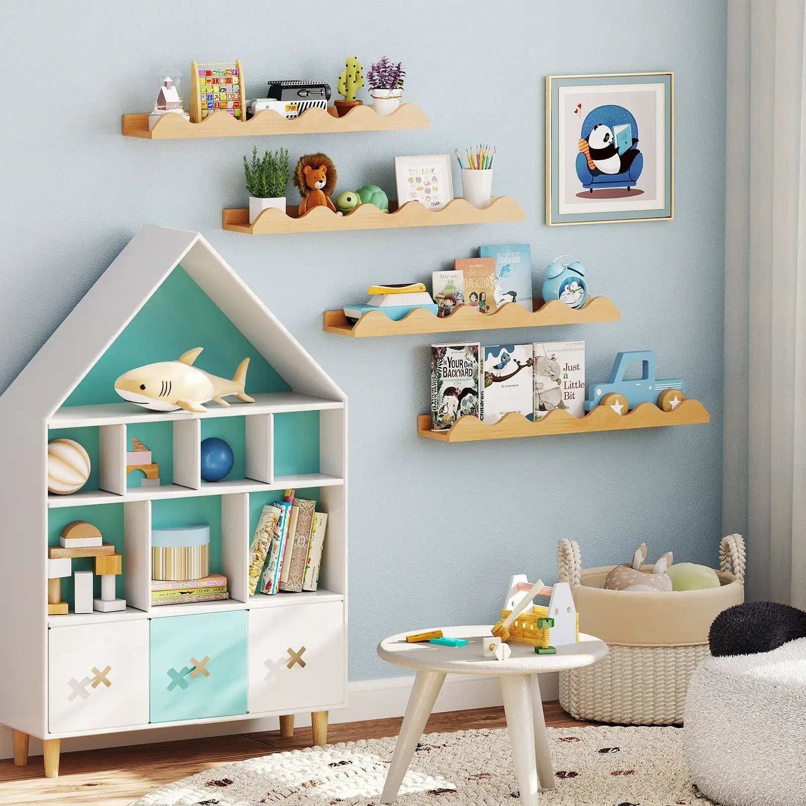 24 Inch Kids Bookshelf Set of 4 Wall-Mounted Picture Ledge Shelf-Natural by DirectDeals