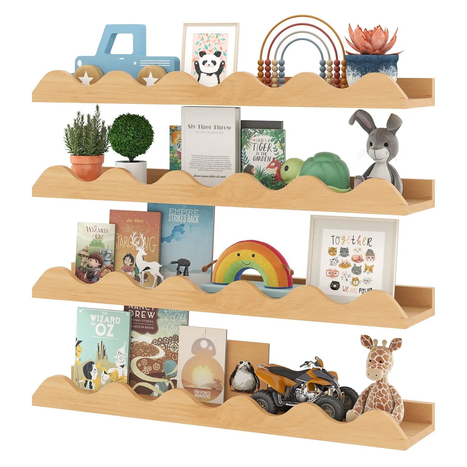 24 Inch Kids Bookshelf Set of 4 Wall-Mounted Picture Ledge Shelf-Natural by DirectDeals