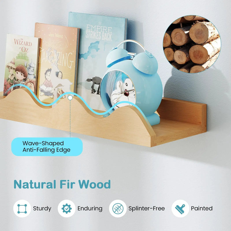 24 Inch Kids Bookshelf Set of 4 Wall-Mounted Picture Ledge Shelf-Natural by DirectDeals