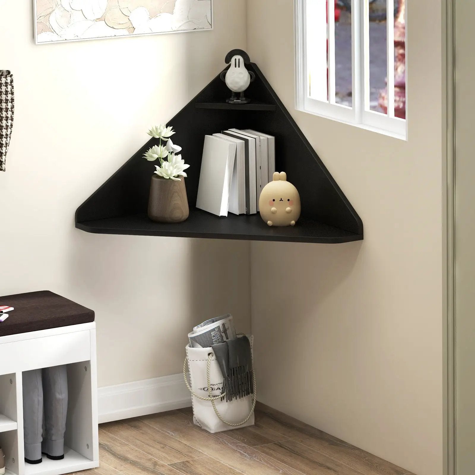 Floating Triangular Corner Computer Desk with Storage Shelf by DirectDeals