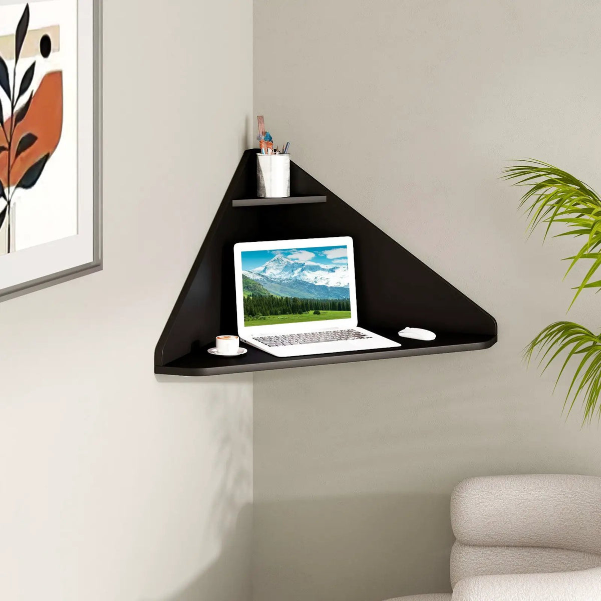Floating Triangular Corner Computer Desk with Storage Shelf by DirectDeals