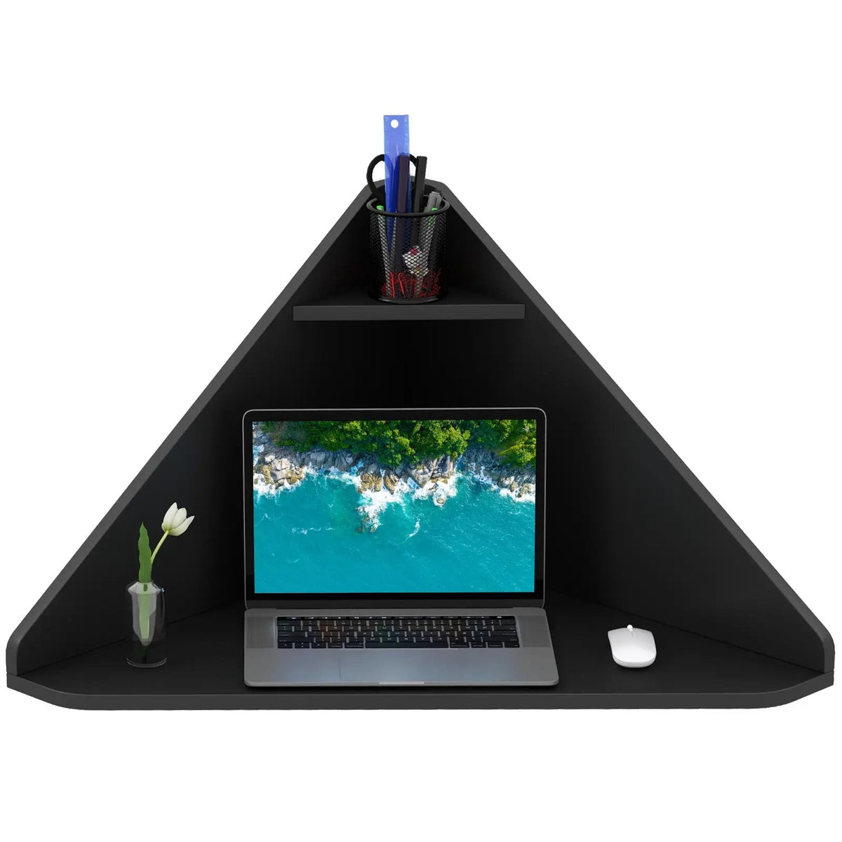 Floating Triangular Corner Computer Desk with Storage Shelf by DirectDeals