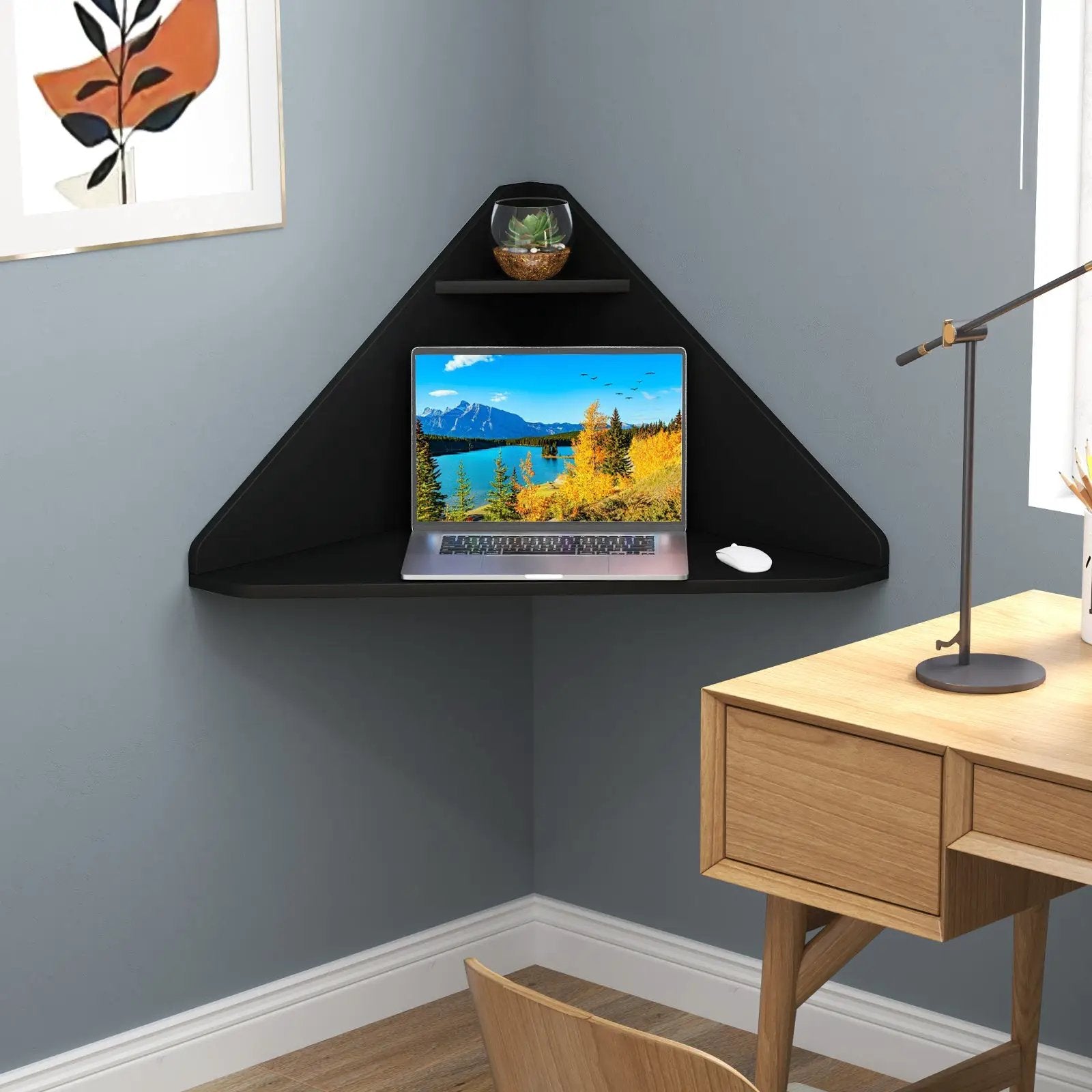 Floating Triangular Corner Computer Desk with Storage Shelf by DirectDeals