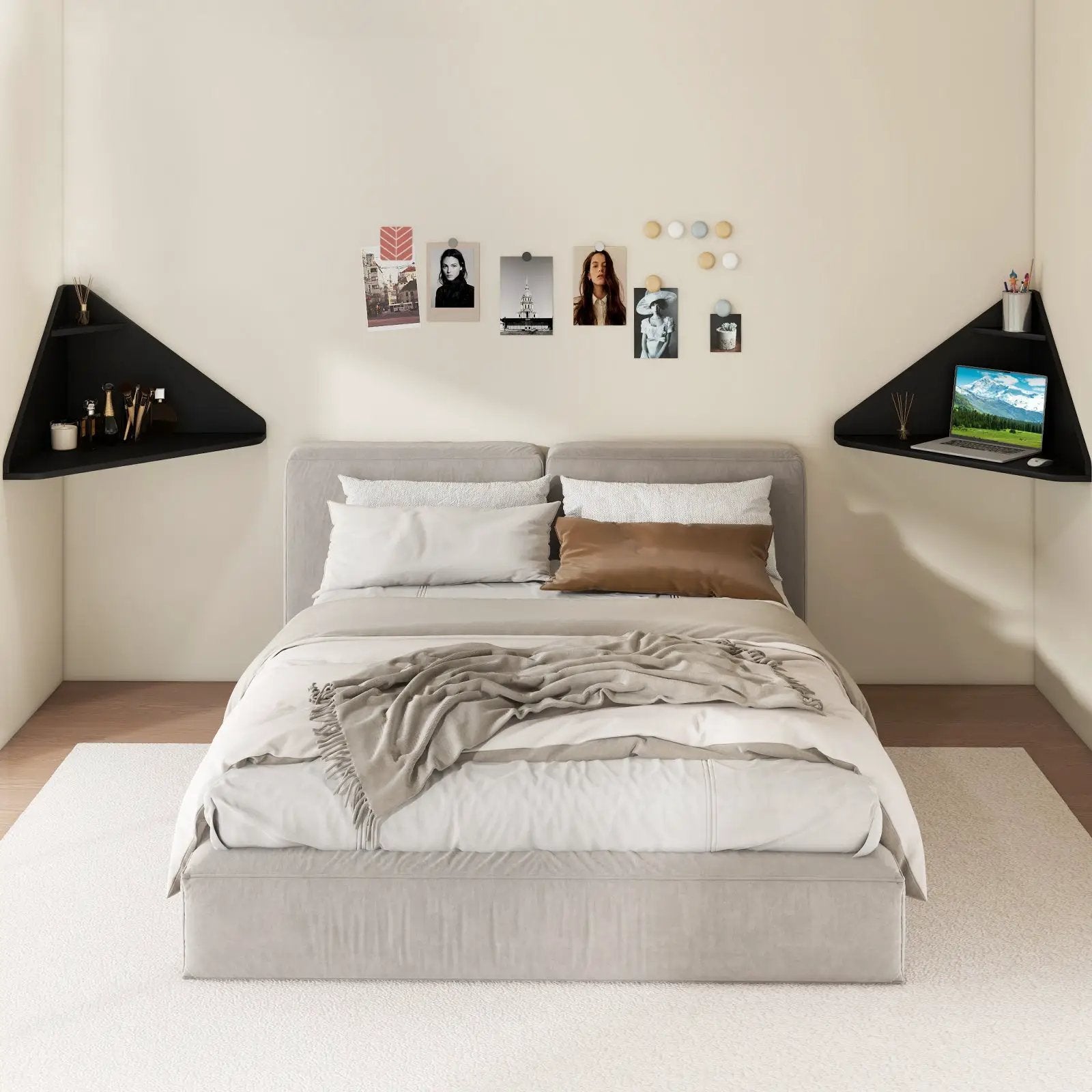 Floating Triangular Corner Computer Desk with Storage Shelf by DirectDeals