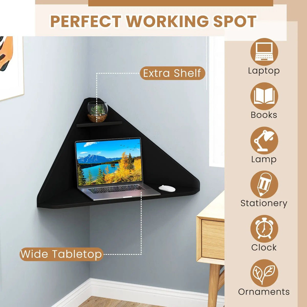 Floating Triangular Corner Computer Desk with Storage Shelf by DirectDeals
