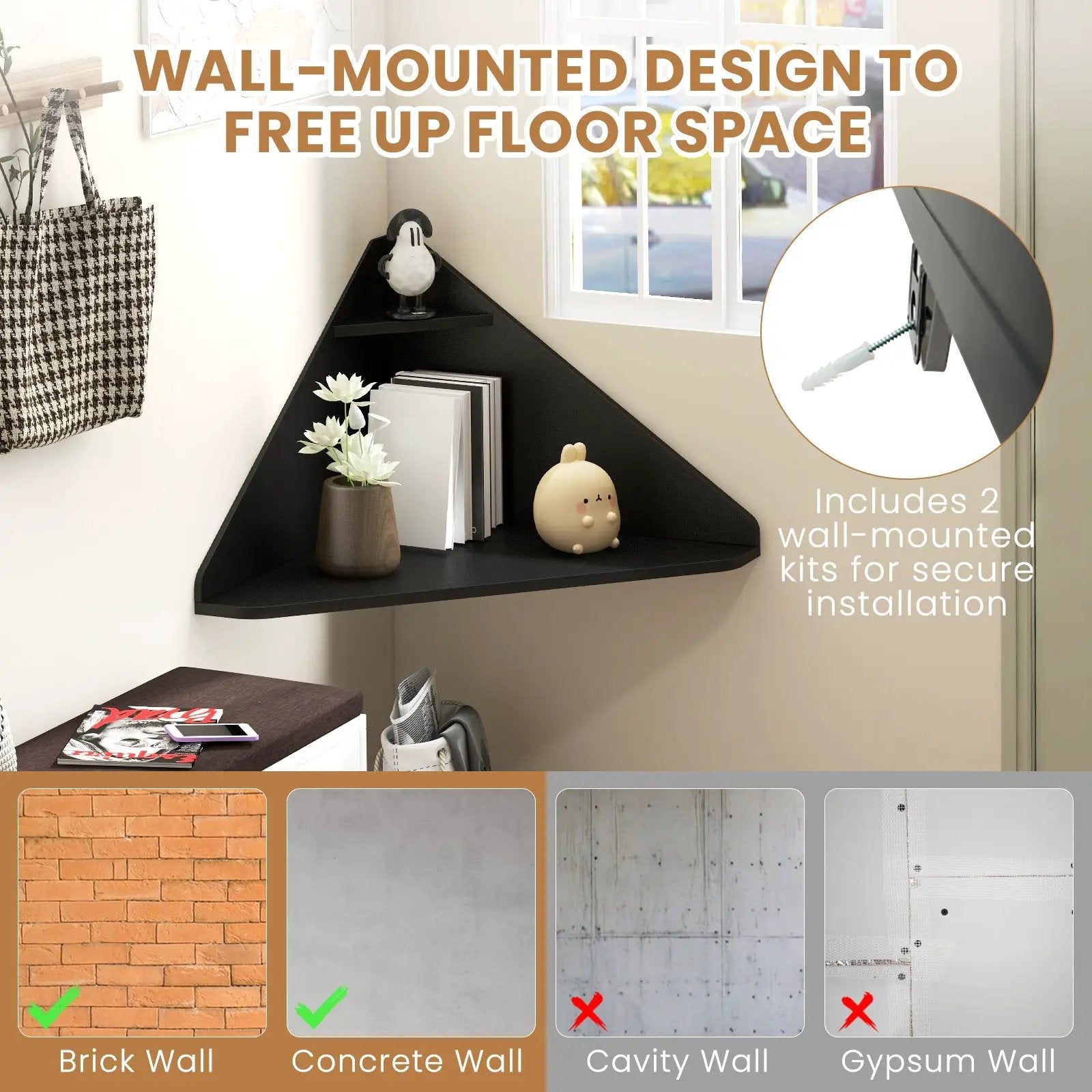 Floating Triangular Corner Computer Desk with Storage Shelf by DirectDeals