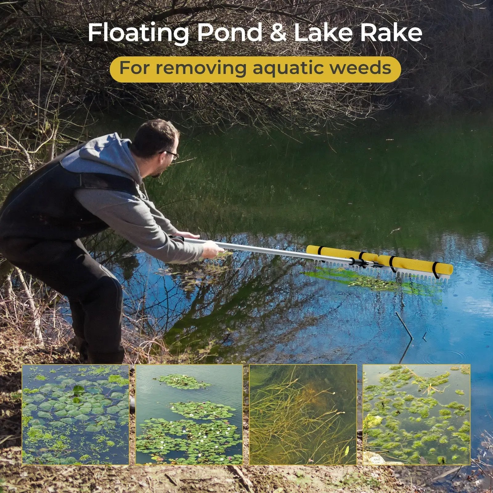 Floating Weed Lake Rake 36” Aquatic Pond Weed Cutter with Foam Floats by DirectDeals