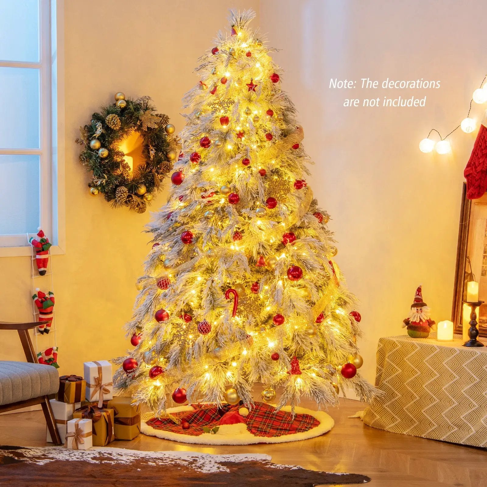4.5/6/7 Feet Pre-Lit Snow Flocked Christmas Tree with Warm White LED Lights by DirectDeals
