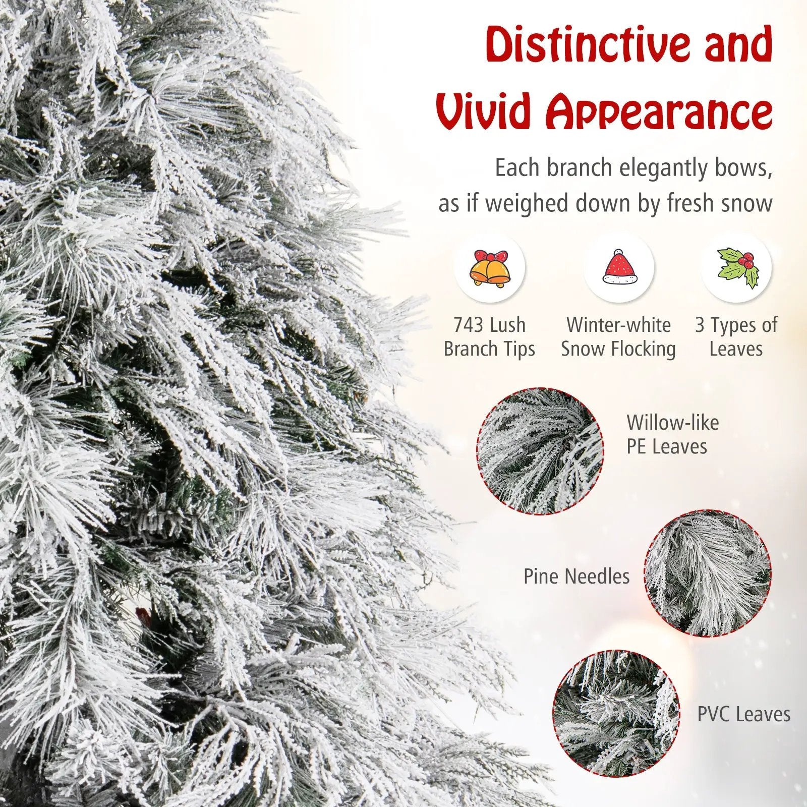 4.5/6/7 Feet Pre-Lit Snow Flocked Christmas Tree with Warm White LED Lights by DirectDeals