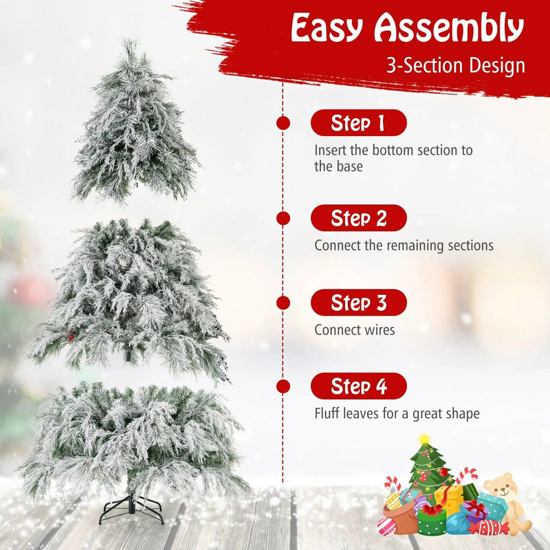 4.5/6/7 Feet Pre-Lit Snow Flocked Christmas Tree with Warm White LED Lights by DirectDeals