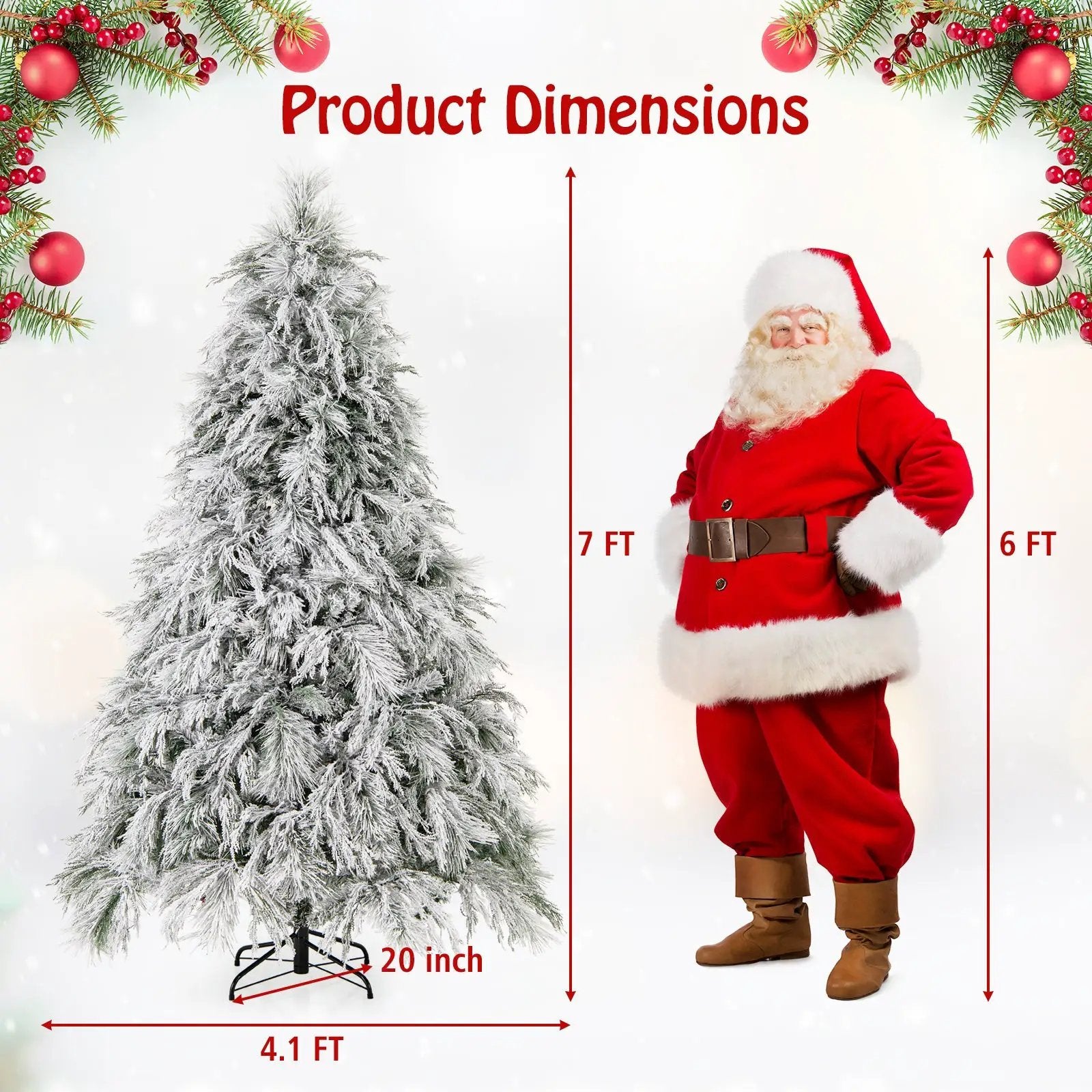 4.5/6/7 Feet Pre-Lit Snow Flocked Christmas Tree with Warm White LED Lights by DirectDeals