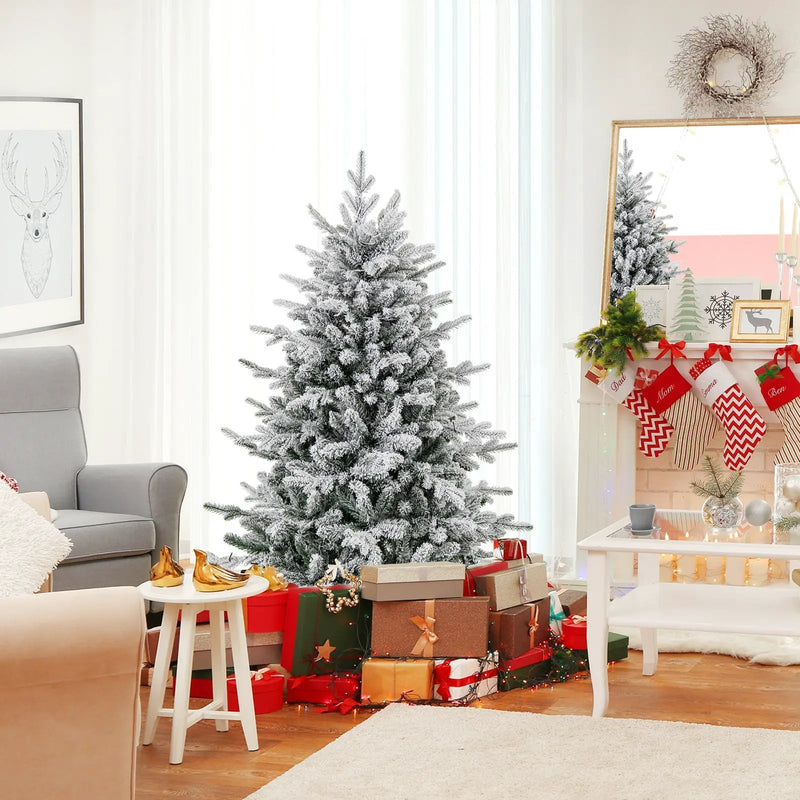 7 Feet Flocked Christmas Tree with 8 Lighting Modes and Multi-Color LED Lights by DirectDeals