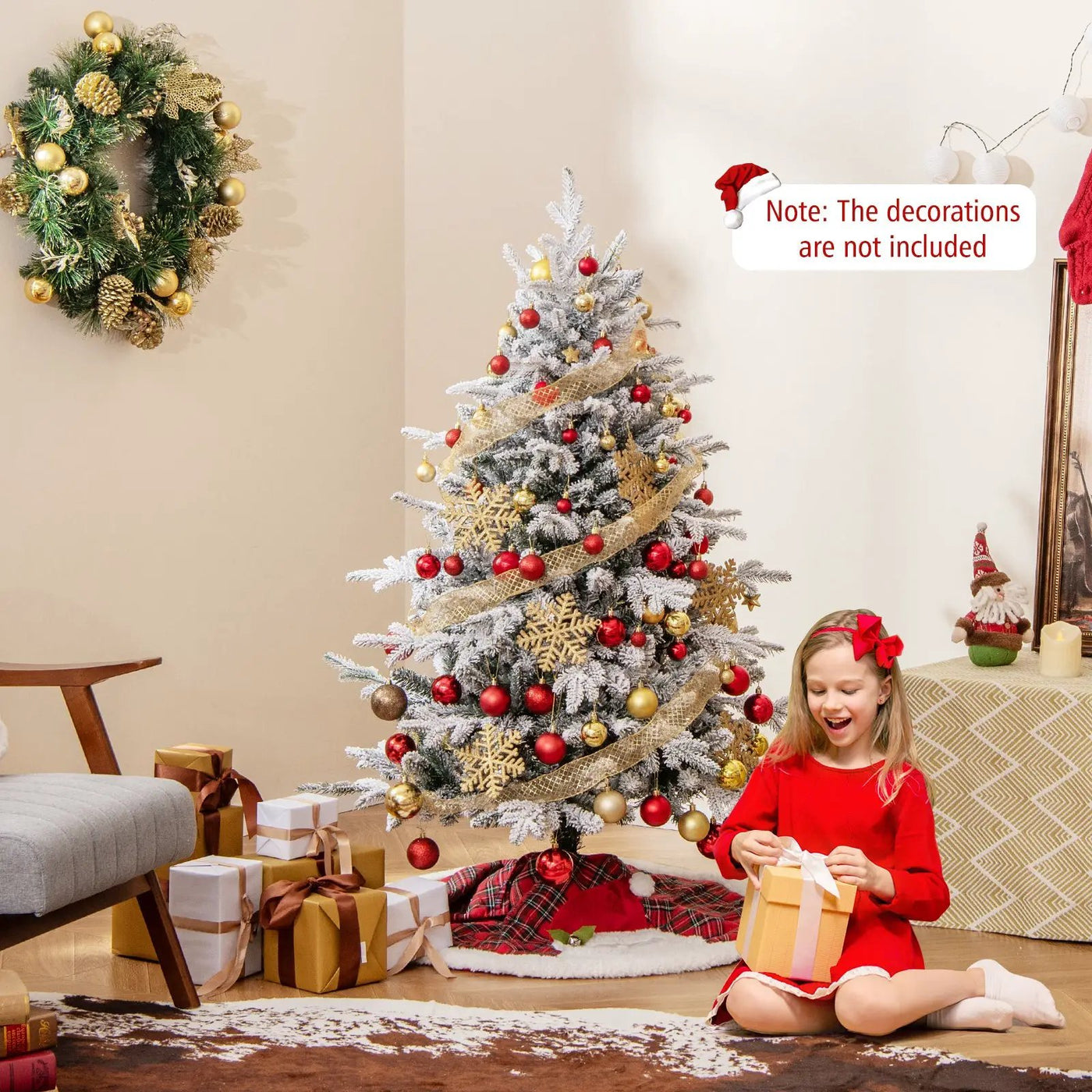 7 Feet Flocked Christmas Tree with 8 Lighting Modes and Multi-Color LED Lights by DirectDeals