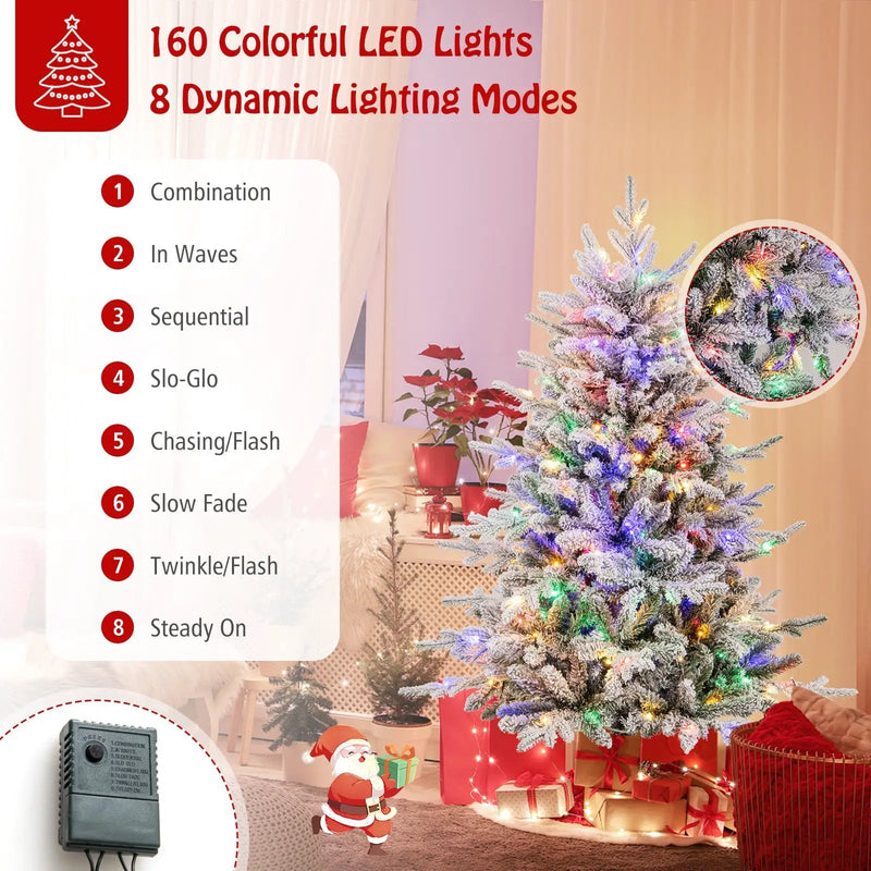7 Feet Flocked Christmas Tree with 8 Lighting Modes and Multi-Color LED Lights by DirectDeals
