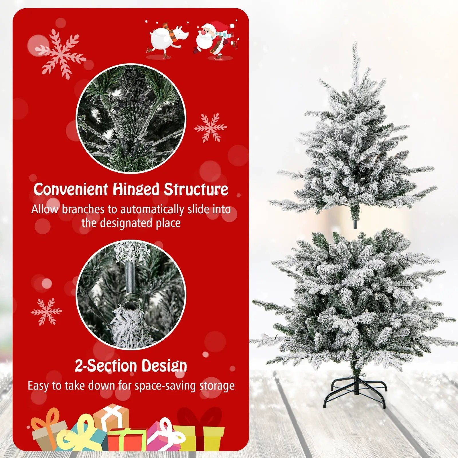 7 Feet Flocked Christmas Tree with 8 Lighting Modes and Multi-Color LED Lights by DirectDeals