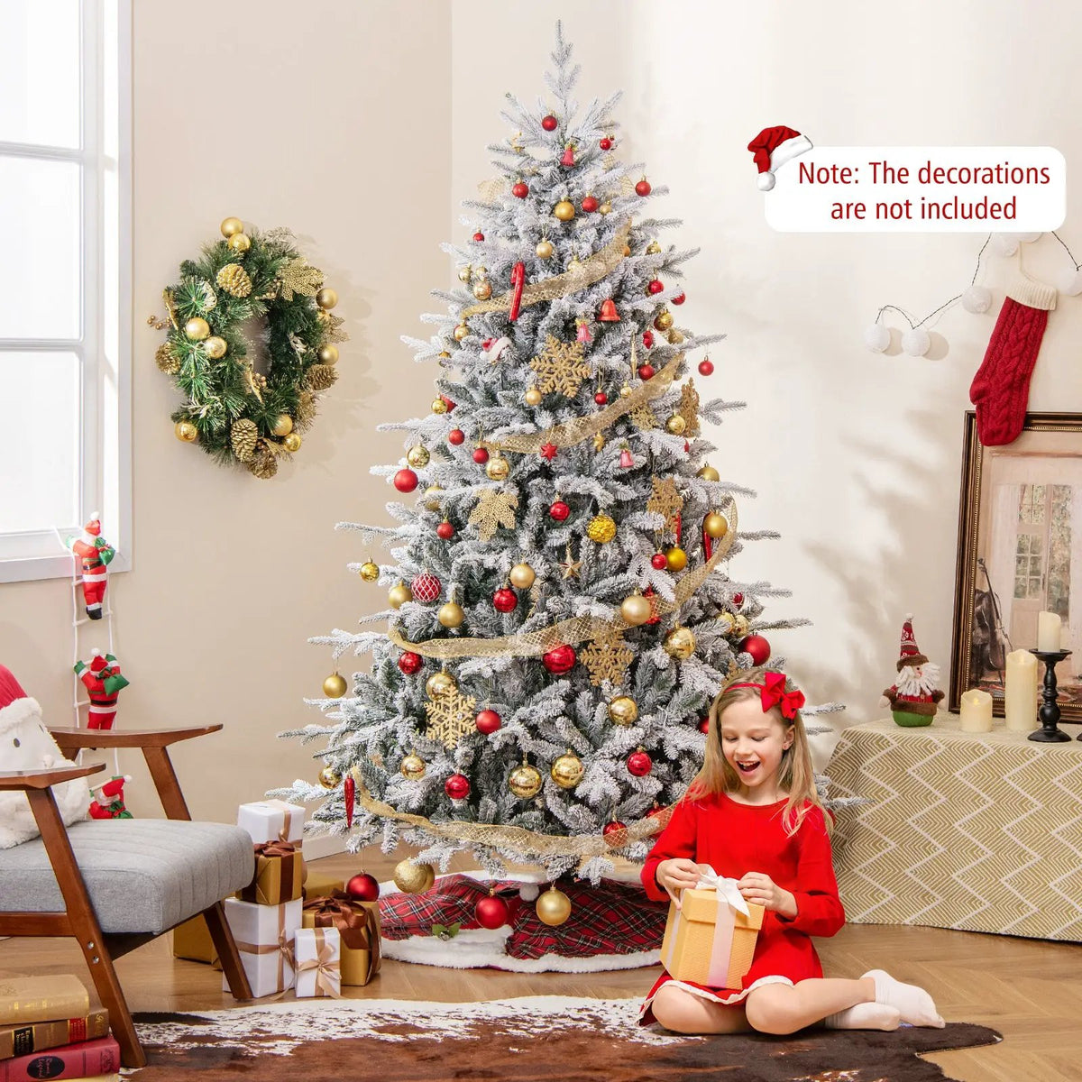 7 Feet Flocked Christmas Tree with 8 Lighting Modes and Multi-Color LED Lights by DirectDeals