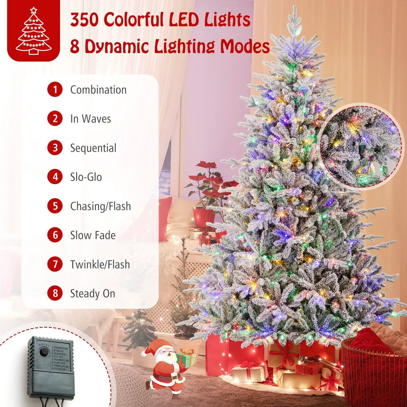 7 Feet Flocked Christmas Tree with 8 Lighting Modes and Multi-Color LED Lights by DirectDeals