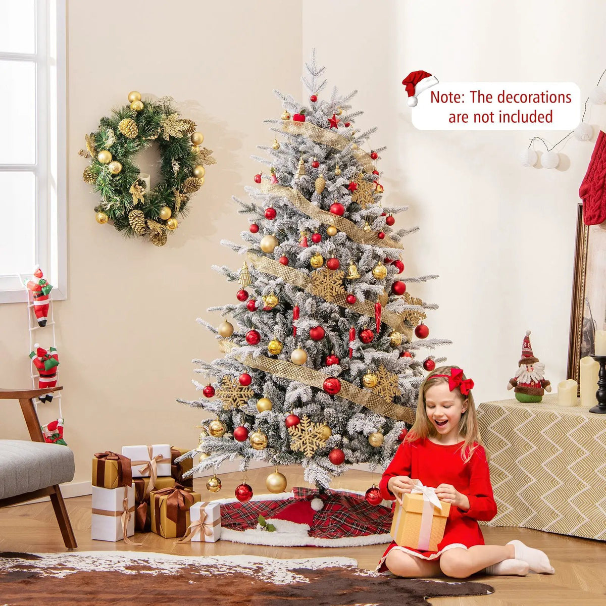 7 Feet Flocked Christmas Tree with 8 Lighting Modes and Multi-Color LED Lights by DirectDeals