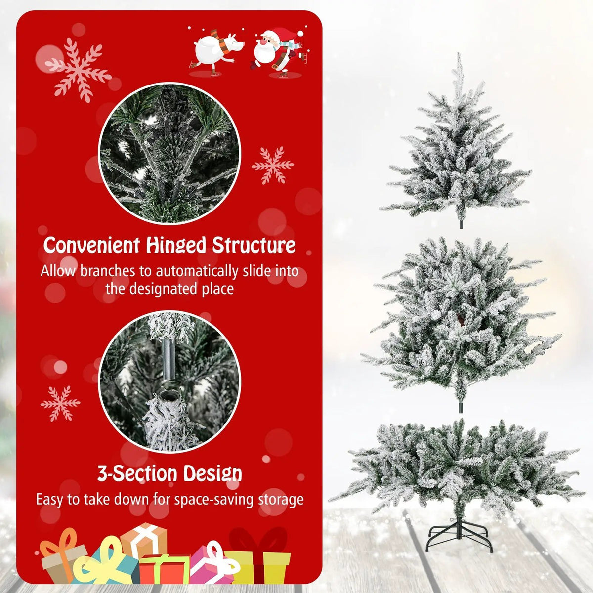 7 Feet Flocked Christmas Tree with 8 Lighting Modes and Multi-Color LED Lights by DirectDeals