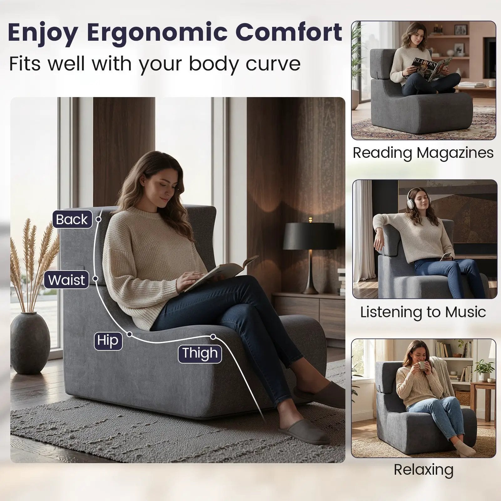 Floor Chair Lazy Sofa with Detachable Headrest by DirectDeals