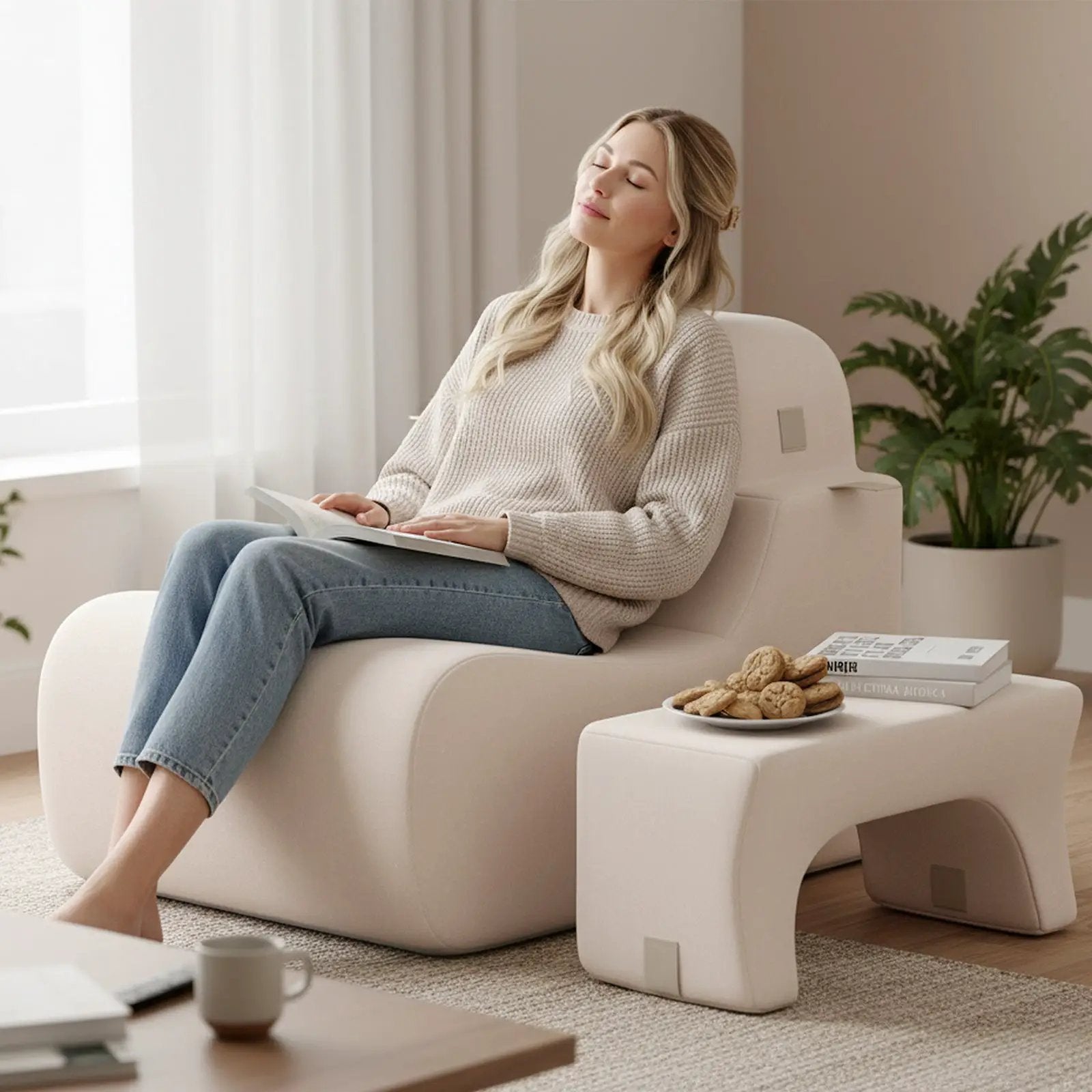 Floor Chair Lazy Sofa with Detachable Headrest by DirectDeals