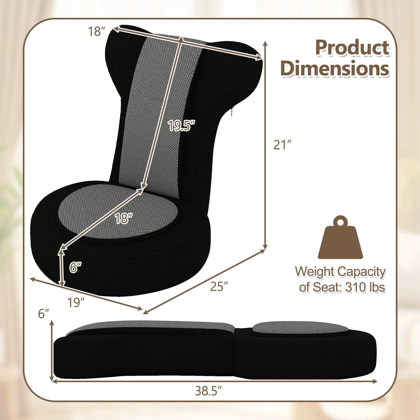 Floor Comfy Gaming Leisure Chair with Adjustable Headrest and Backrest by DirectDeals