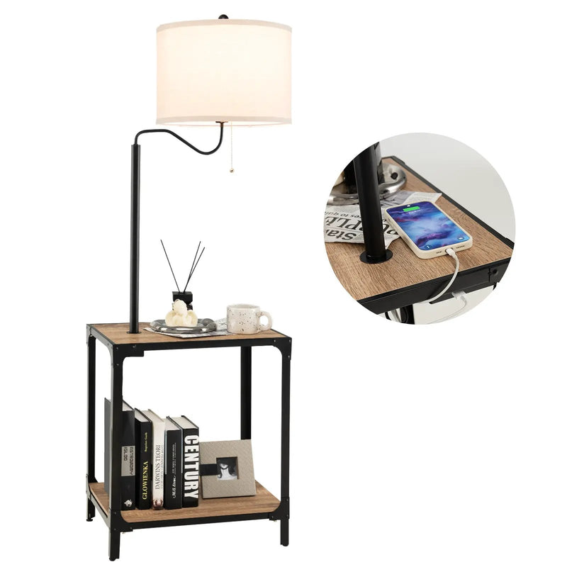 360¬∞ Rotatable Floor Lamp with End Table and USB Charging Ports by DirectDeals