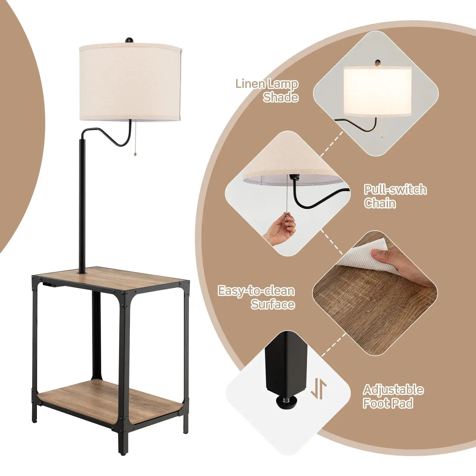 360¬∞ Rotatable Floor Lamp with End Table and USB Charging Ports by DirectDeals