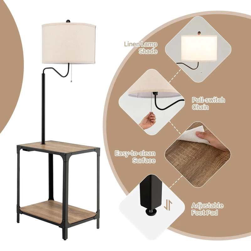 360¬∞ Rotatable Floor Lamp with End Table and USB Charging Ports by DirectDeals