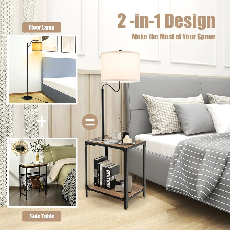 360¬∞ Rotatable Floor Lamp with End Table and USB Charging Ports by DirectDeals