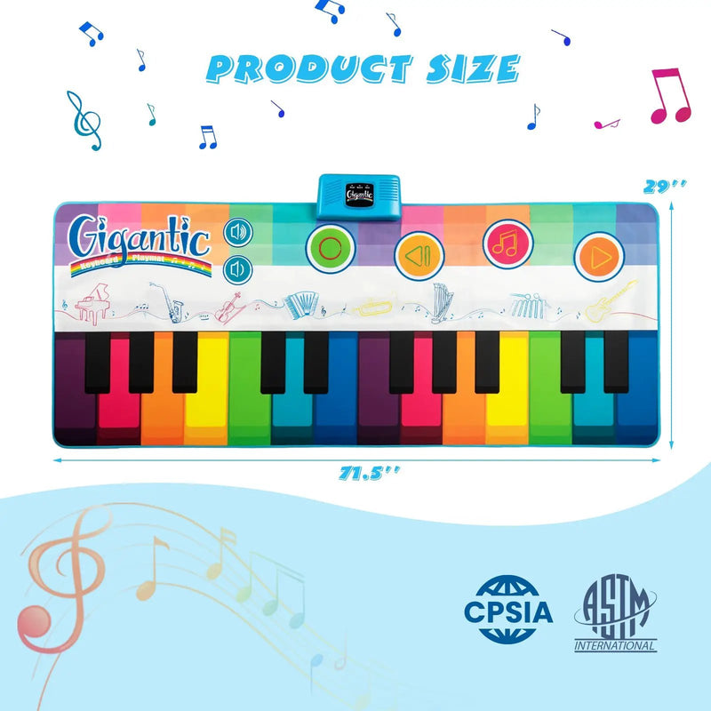Floor Piano Dance Mat for Kids Musical Playmat with 8 Instrument Sounds by DirectDeals