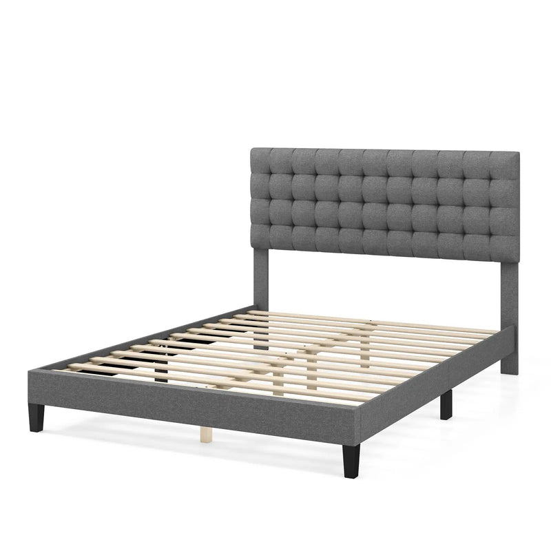 Queen Size Upholstered Platform Bed with Square Stitched Headboard by DirectDeals