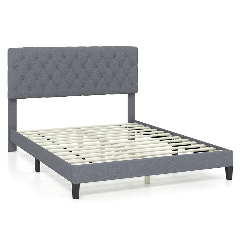 Queen Size Upholstered Platform Bed with Button Tufted Headboard-Queen by DirectDeals