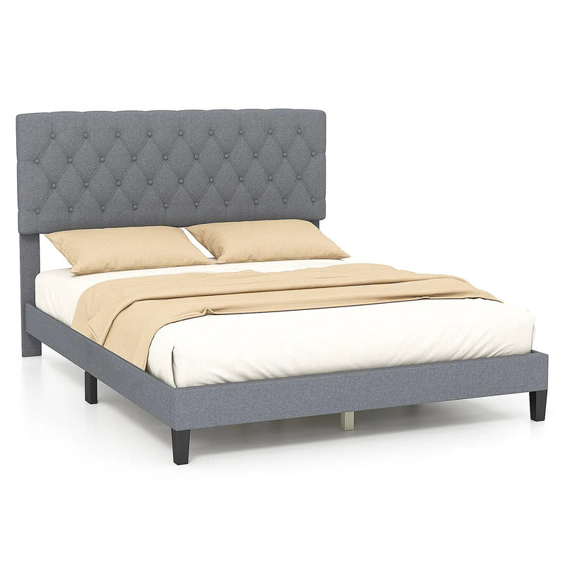 Queen Size Upholstered Platform Bed with Button Tufted Headboard-Queen by DirectDeals