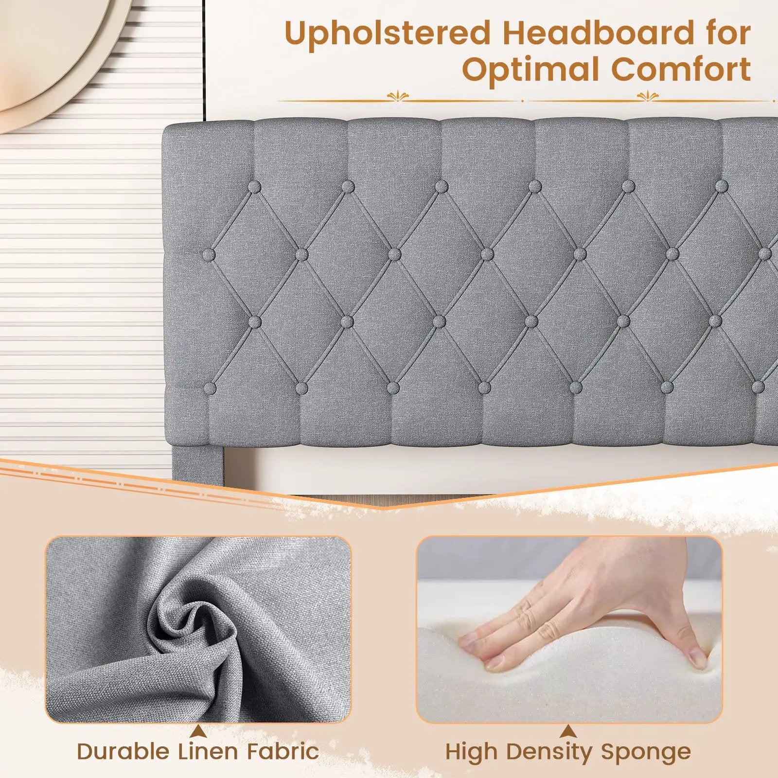 Queen Size Upholstered Platform Bed with Button Tufted Headboard-Queen by DirectDeals