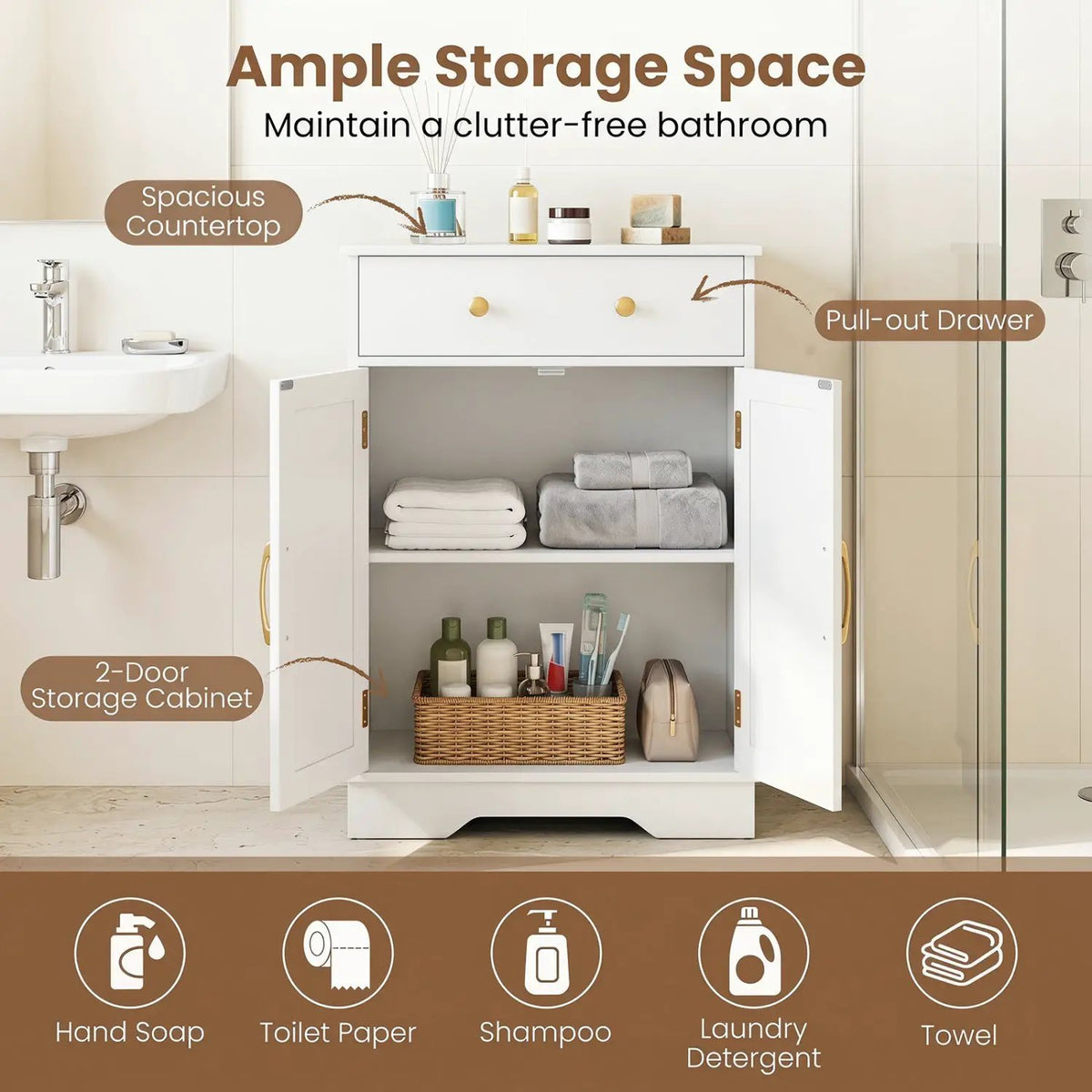 Floor Storage Cabinet with Drawer and Adjustable Shelf by DirectDeals