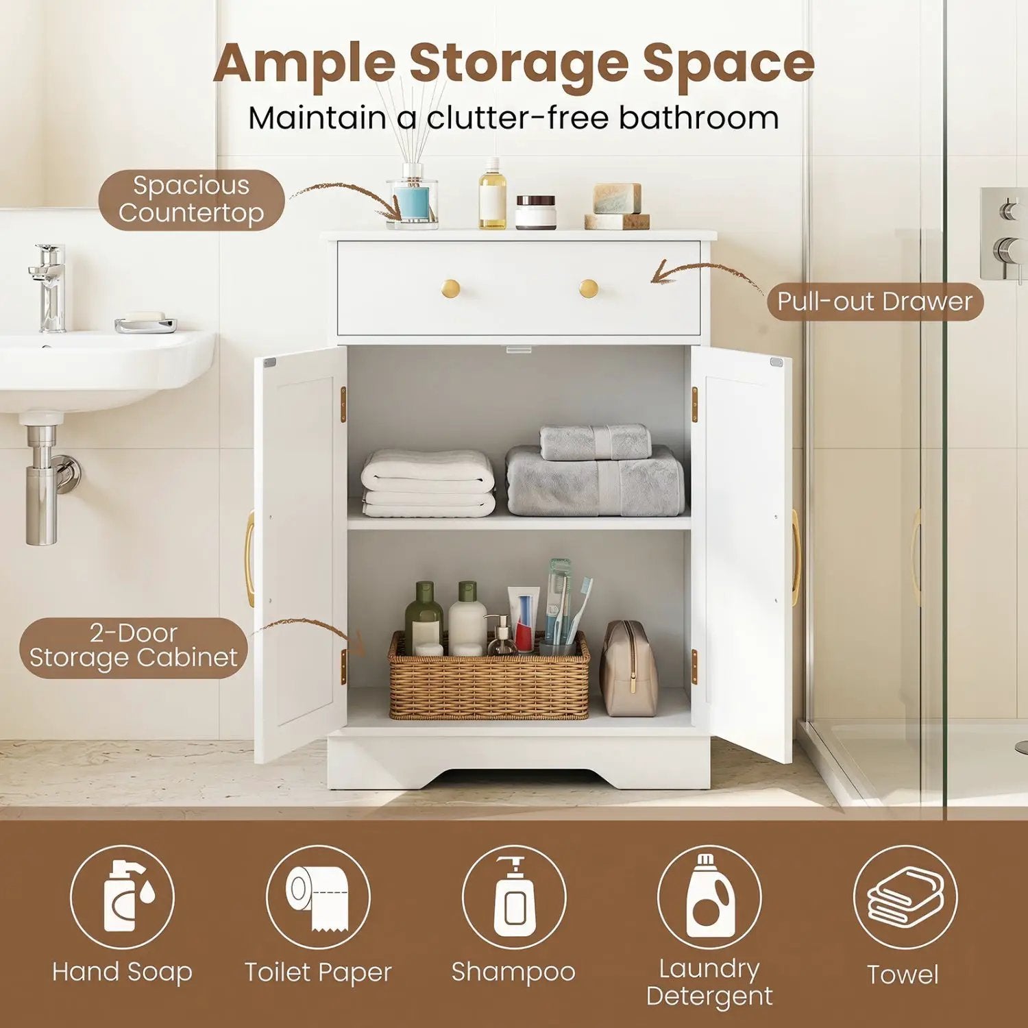 Floor Storage Cabinet with Drawer and Adjustable Shelf by DirectDeals