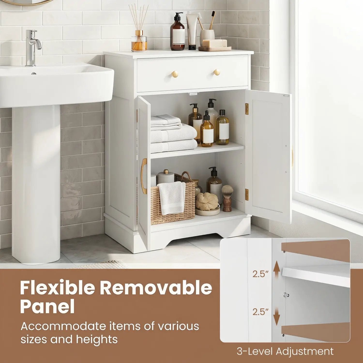 Floor Storage Cabinet with Drawer and Adjustable Shelf by DirectDeals
