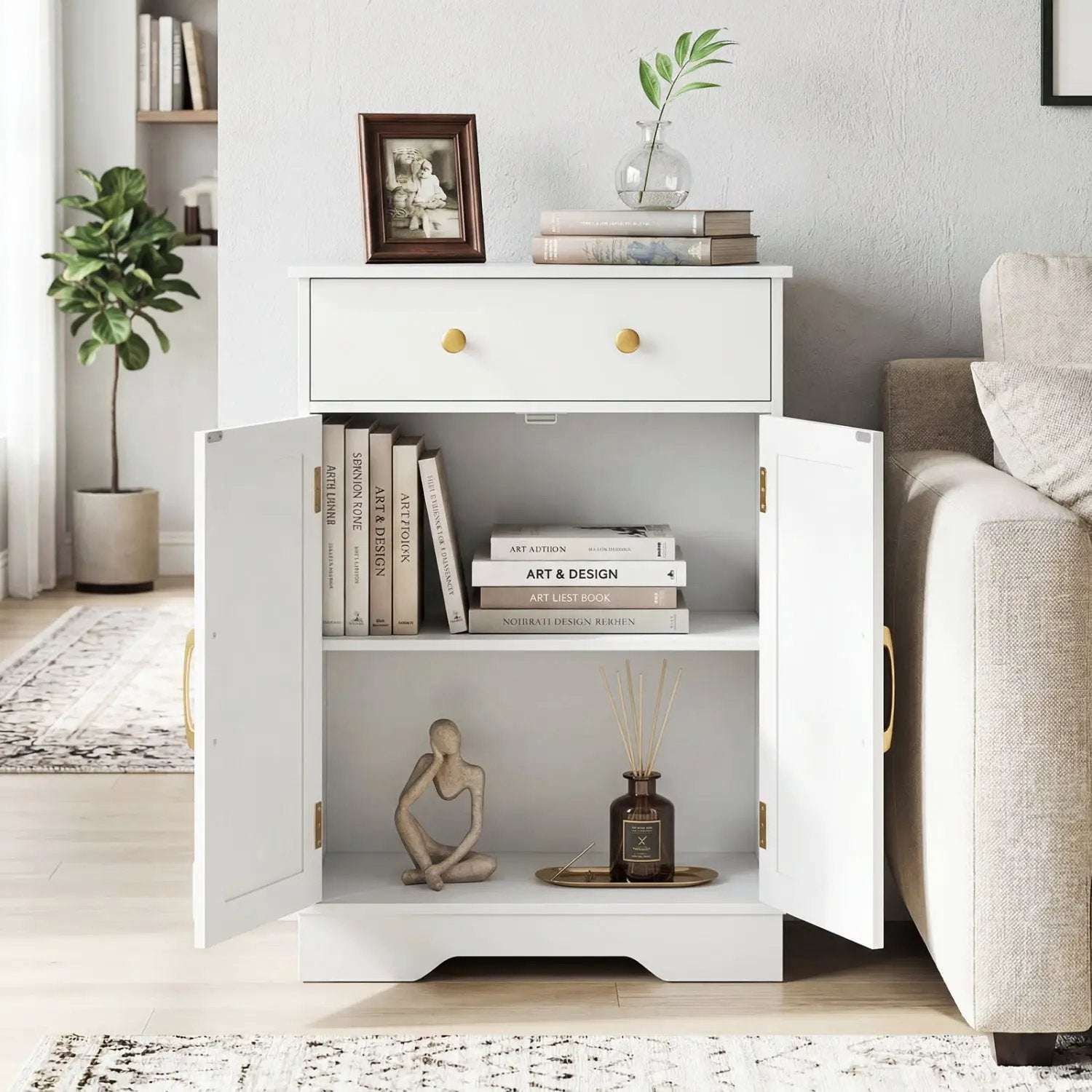 Floor Storage Cabinet with Drawer and Adjustable Shelf by DirectDeals