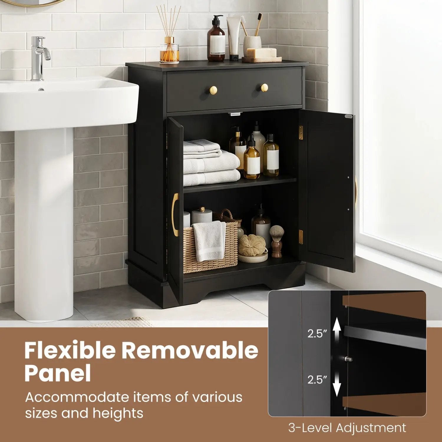 Floor Storage Cabinet with Drawer and Adjustable Shelf by DirectDeals