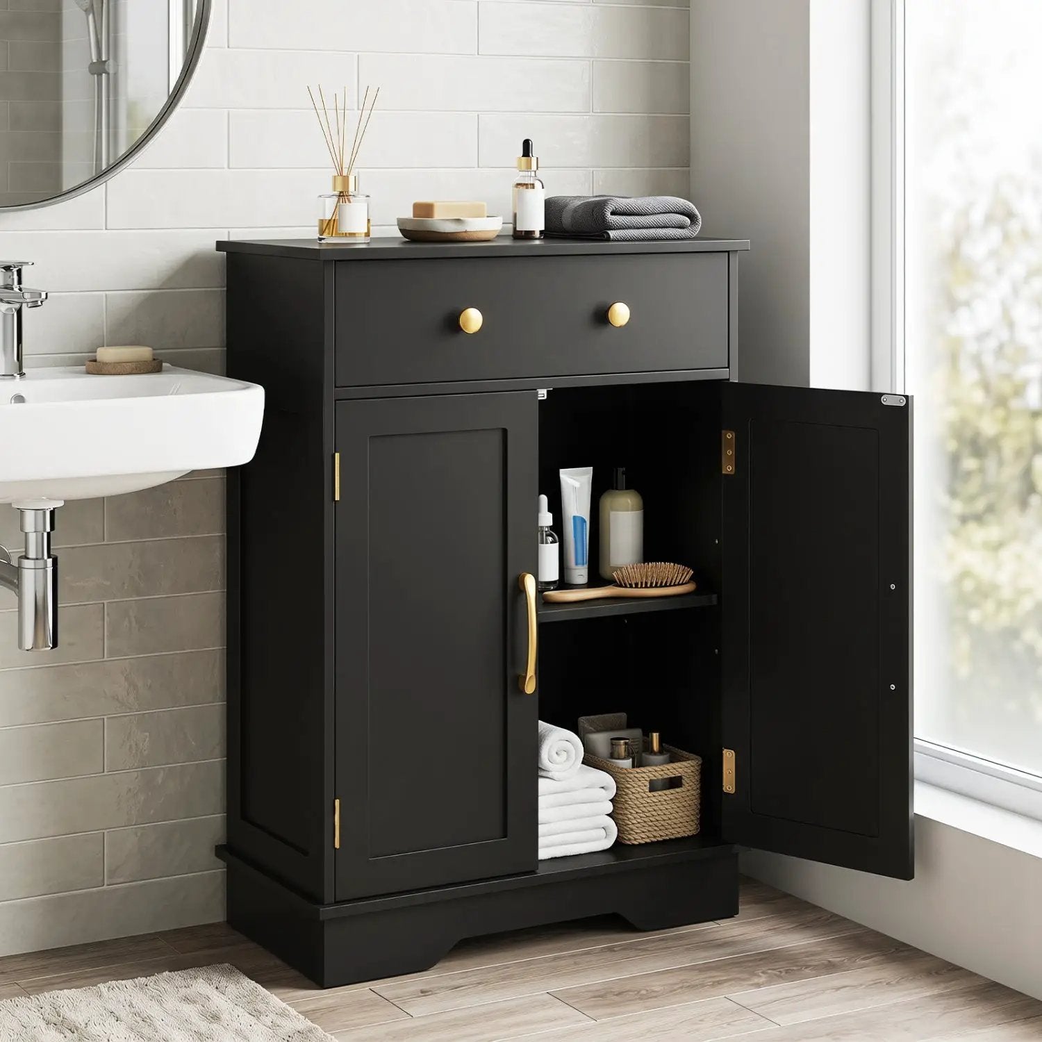 Floor Storage Cabinet with Drawer and Adjustable Shelf by DirectDeals