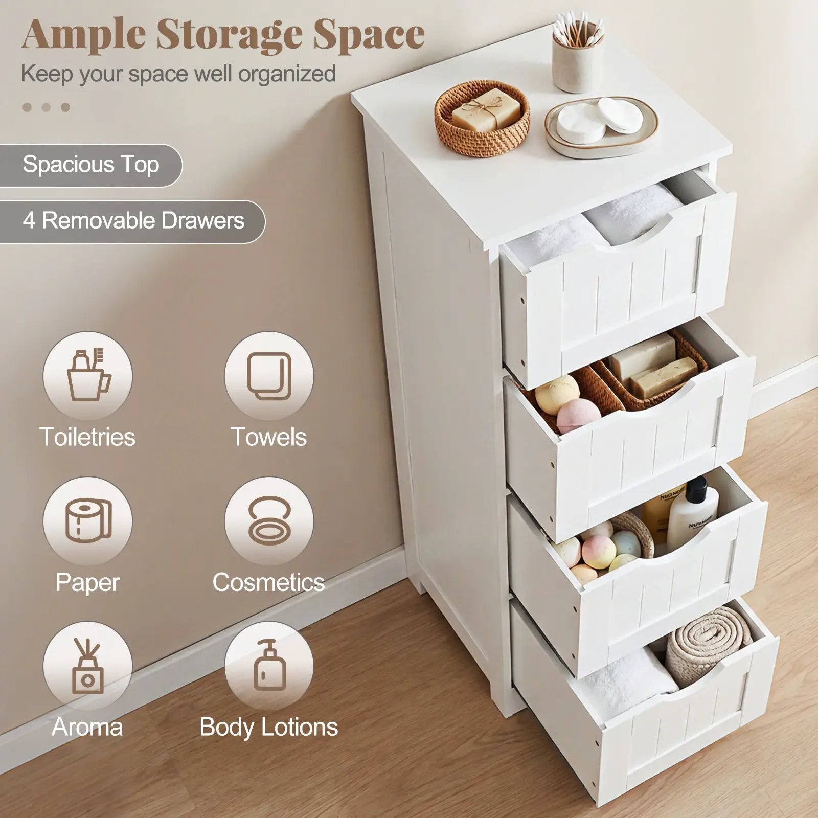 4-Drawer Freestanding Floor Cabinet with Anti-Toppling Device by DirectDeals