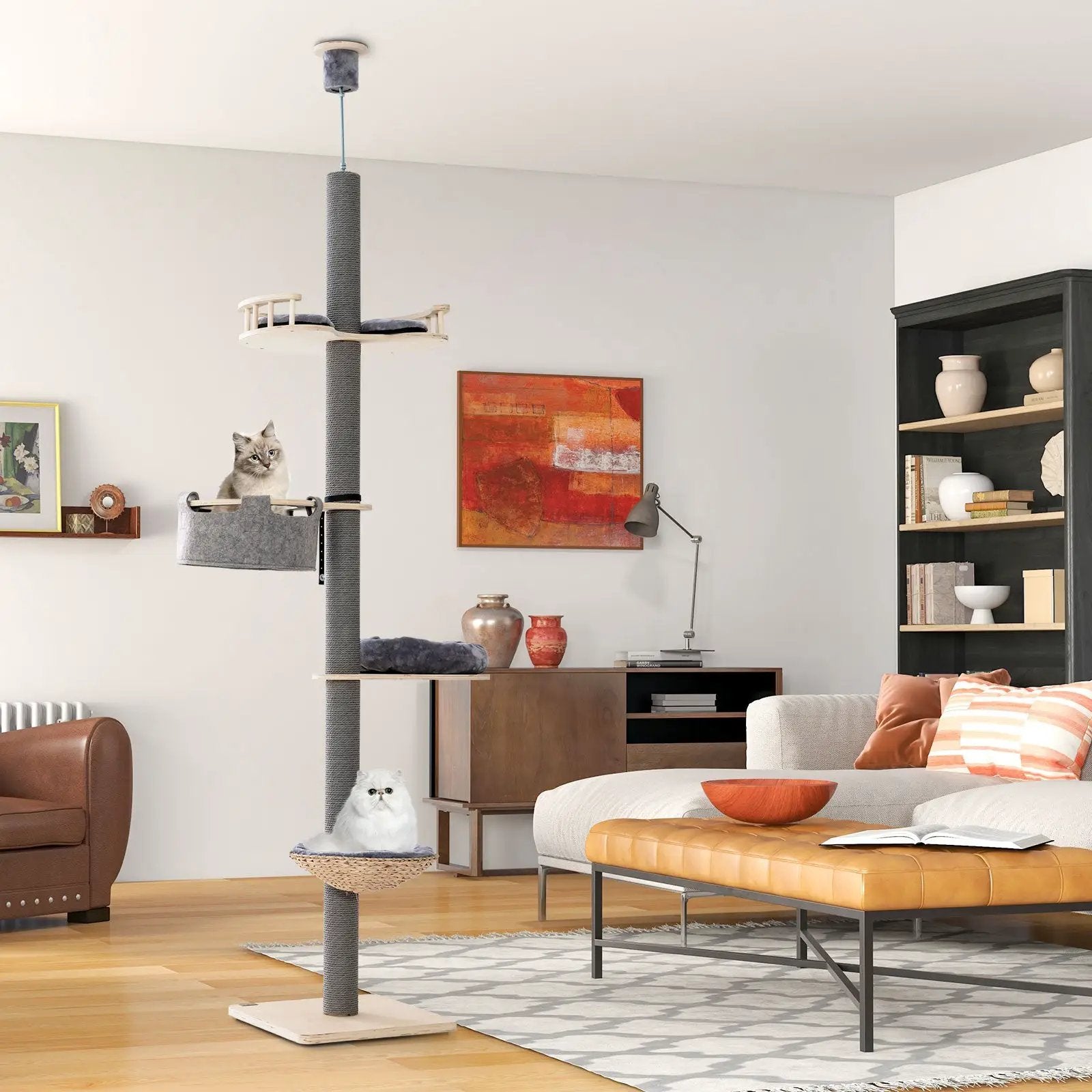 Floor to Ceiling Cat Tree with 93 Inch-107 Inch Adjustable Height-Gray by DirectDeals