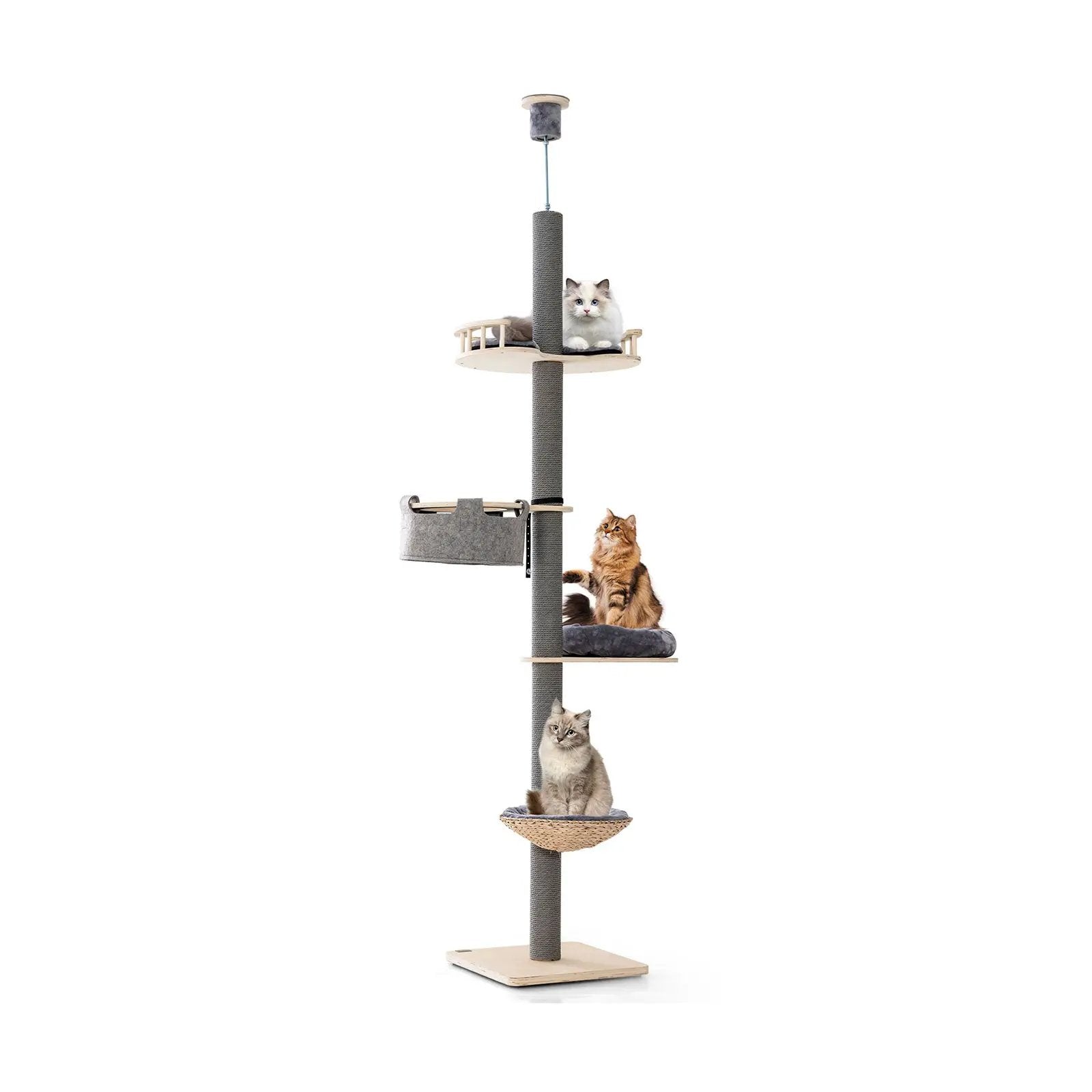 Floor to Ceiling Cat Tree with 93 Inch-107 Inch Adjustable Height-Gray by DirectDeals