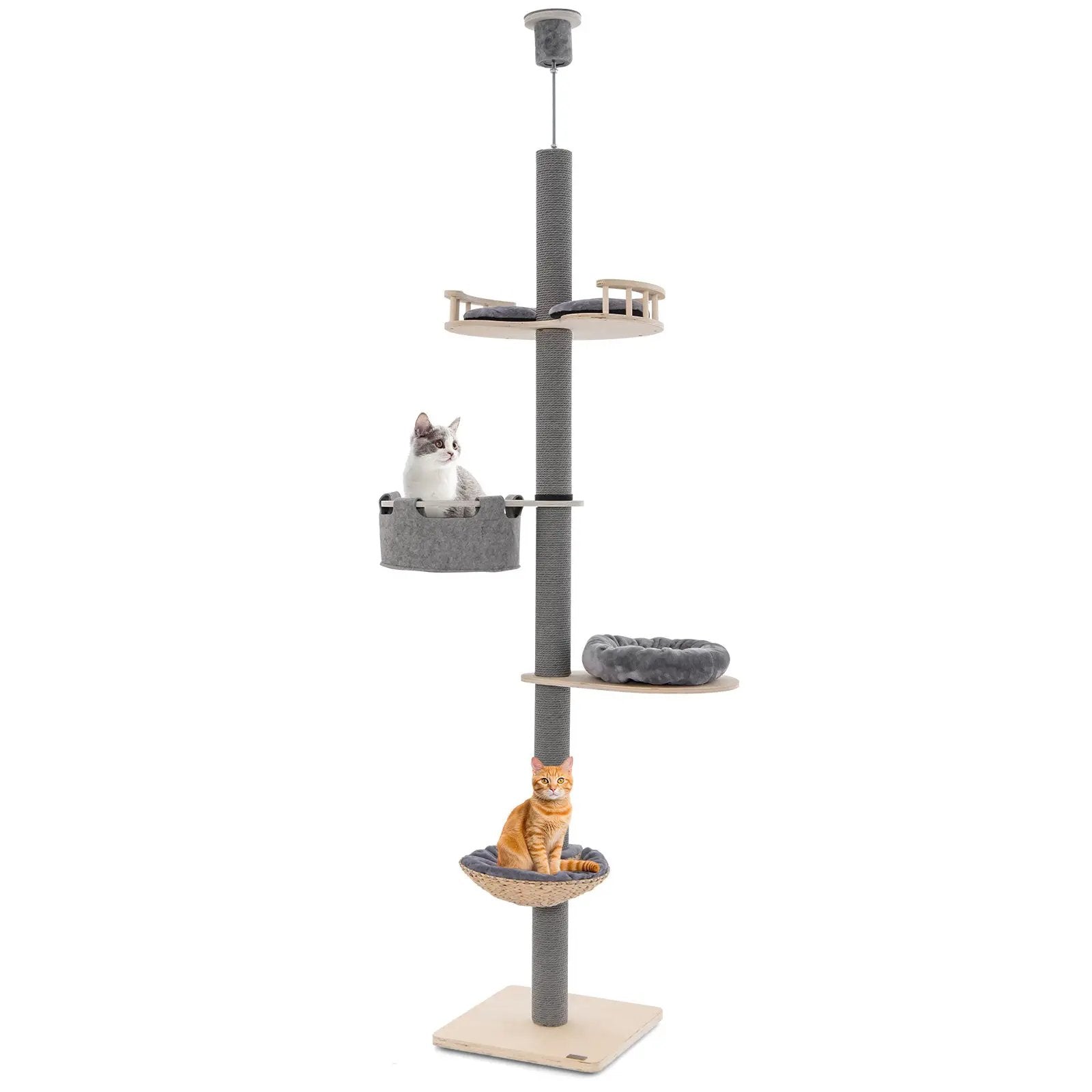 Floor to Ceiling Cat Tree with 93 Inch-107 Inch Adjustable Height-Gray by DirectDeals