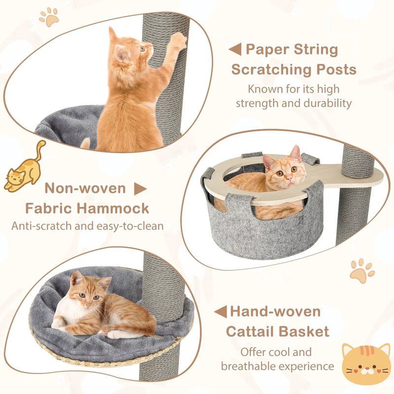 6-tier Floor-to-Ceiling Cat Tree 100-110 Inches Adjustable Height-Natural by DirectDeals