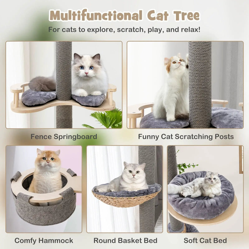Floor to Ceiling Cat Tree with 93 Inch-107 Inch Adjustable Height-Gray by DirectDeals