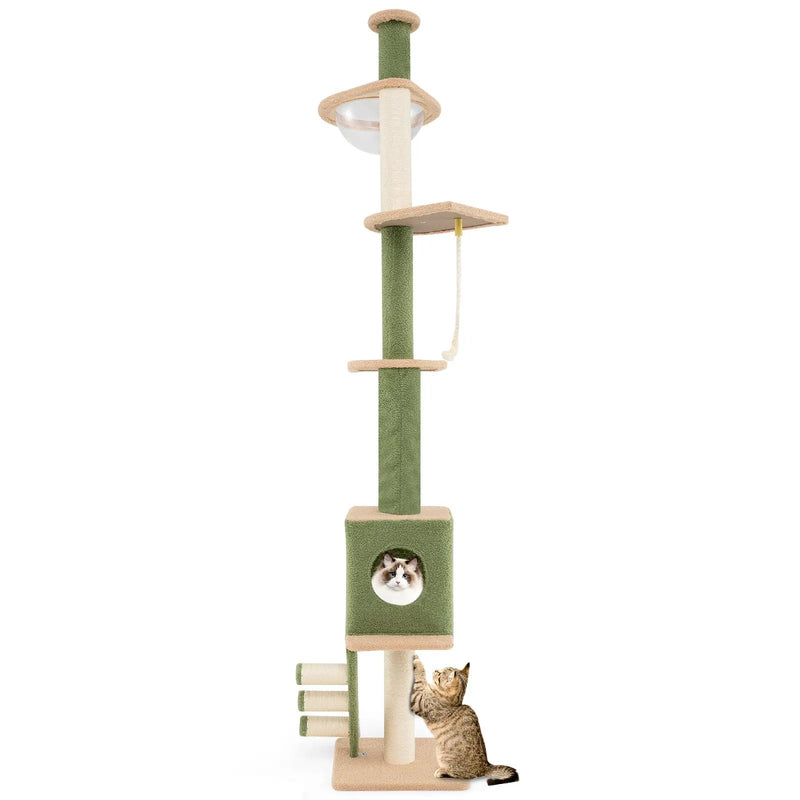 Floor to Ceiling Cat Tree with 86-99.5 Inch Adjustable Height and Extra Post-Green by DirectDeals